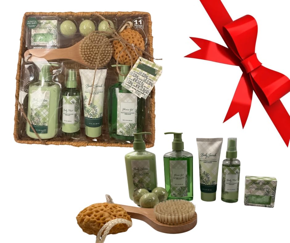 Spa Gift Set for Adults, Holly Floral & Clear Musk, 11 Pieces, Stress Relief Bath & Body Collection