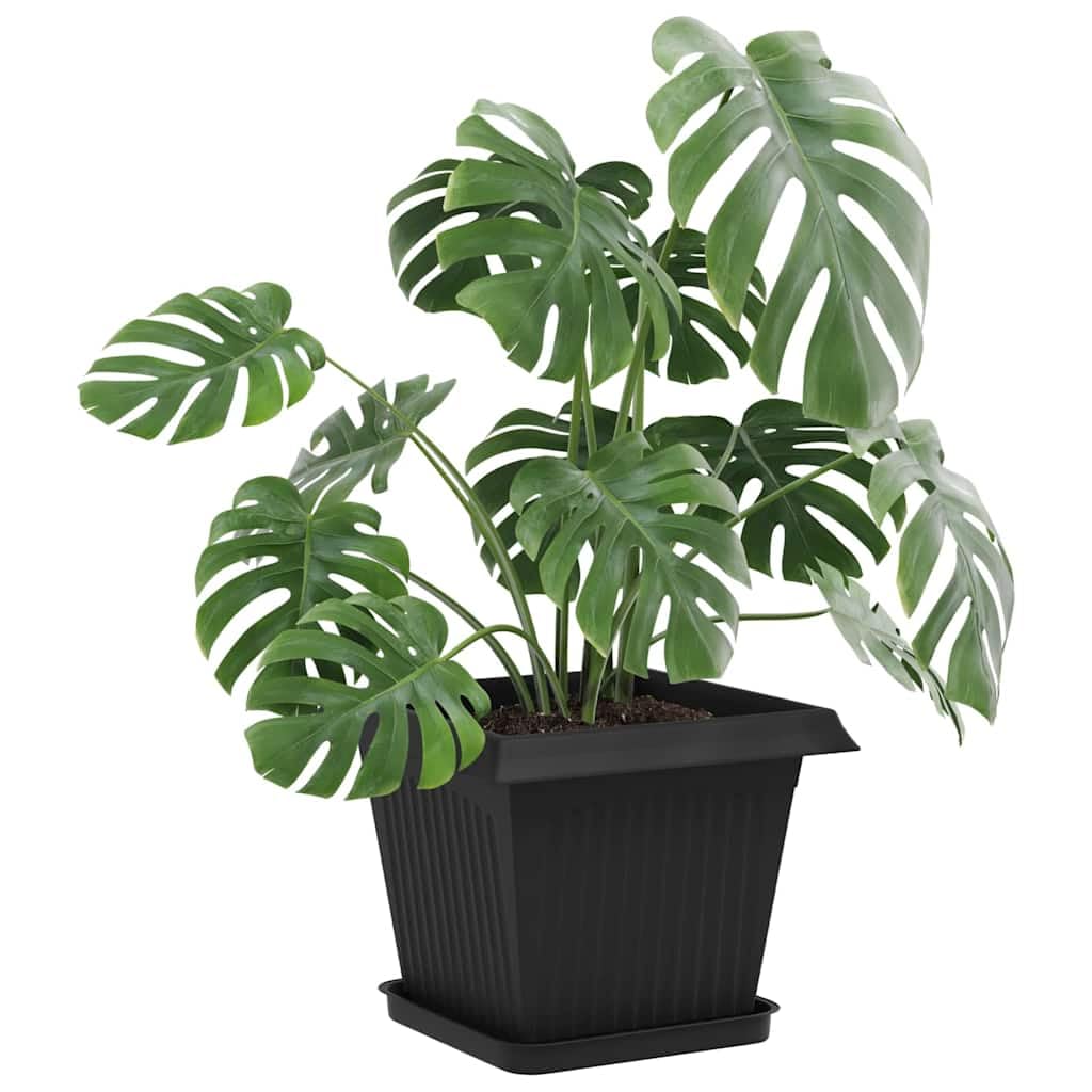 Lot de 6 pots de fleurs en plastique avec soucoupe - Noir - 33 x 33 x 26 cm - Résistant aux intempéries - Pour l'intérieur et l'extérieur