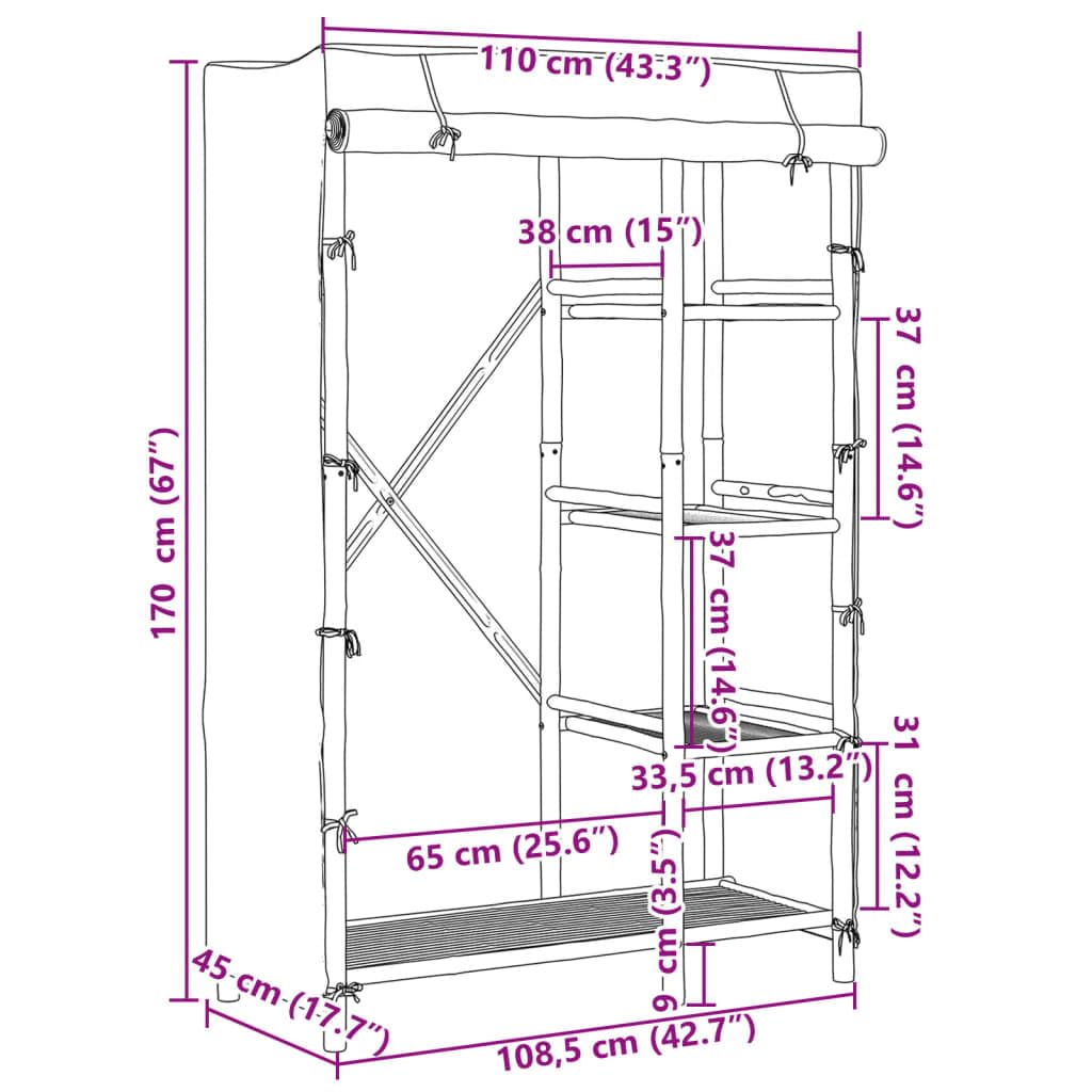 vidaXL Armadio 110x45x170 cm in bambù, Armadio in bambù, armadietto portaoggetti, credenza, Mobile portaoggetti, Guardaroba