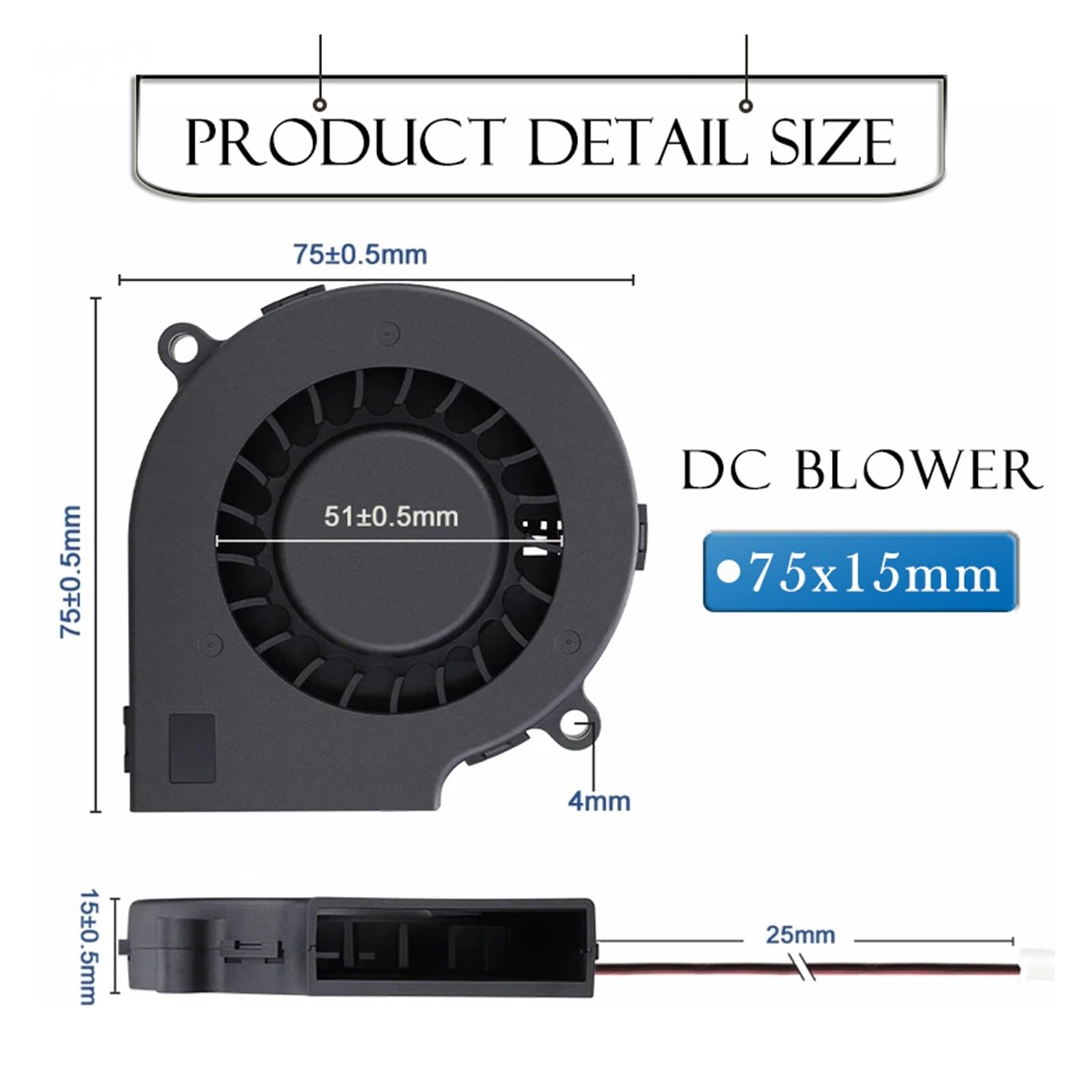 Lot de 2 Ventilateurs centrifuges 70 mm DC 5 V 75 x 15 mm, radiateur Radial sans balais 7515