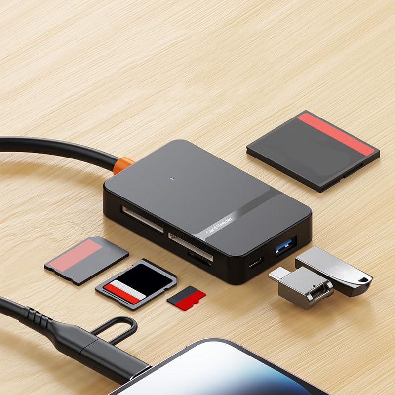 Image of USB Type C + USB 3.0 8 in 1 Multi-Ports Card Reader Support MS CF TF /SD DHC SDXC for Laptop Mobile Phone Camera