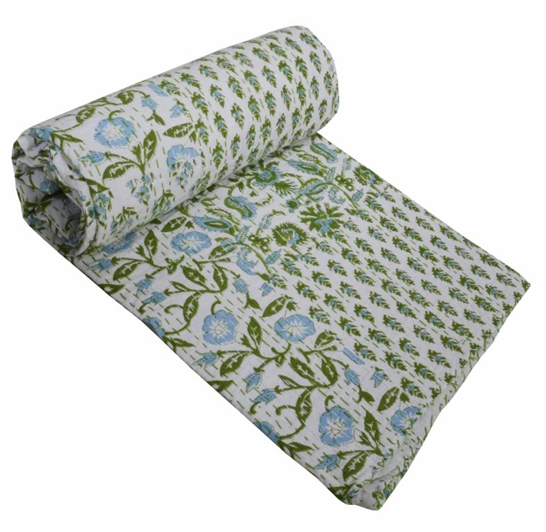 V Vedant Designs Indian Handmade Floral Patchwork Print Kantha Quilt Twin/Queen Size Cotton Blanket Kantha Quilt Bedspread Throw Gudari Home Decor (Queen(90x108), Multi 07)
