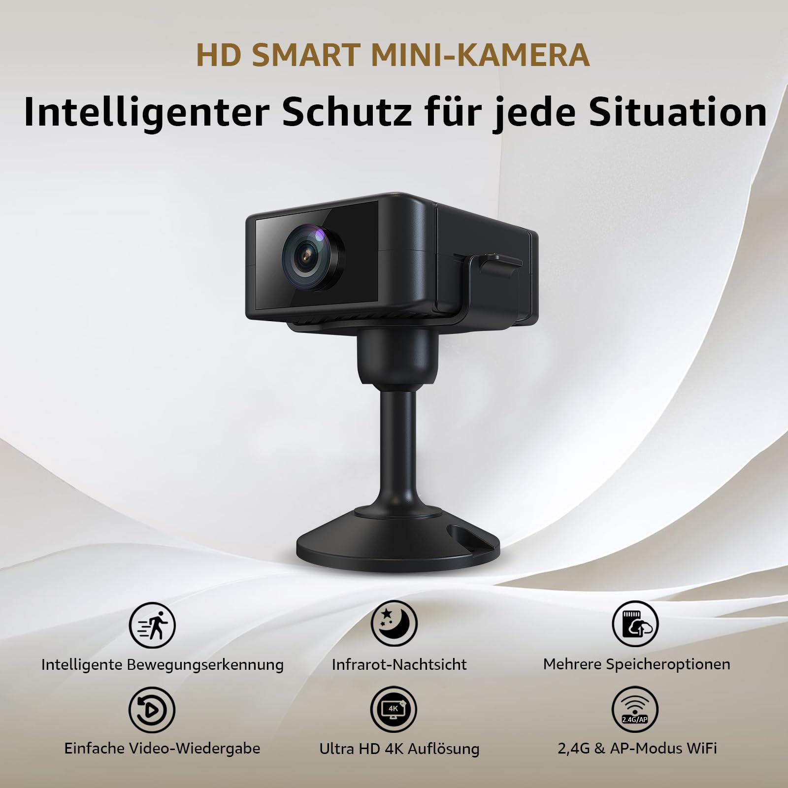 Mini Kamera, 4K HD WLAN Überwachungskamera Innen Für Live Übertragung Handy APP, WiFi Camera Nachtsichtkamera mit Bewegungsmelder/Lange Batterielaufzeit/Cloud-Speicherplat