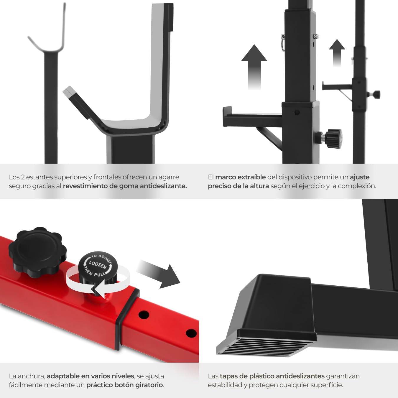 tectake Estante para sentadillas con soporte para pesas, Squat rack, Aparato para entrenamiento de fuerza, Equipo para fitness