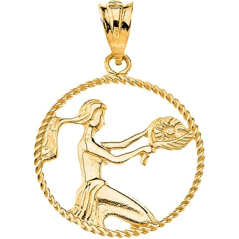 Astrology Jewelry Certified 10k Yellow Gold Round Zodiac Sign Horoscope Constellation Rope-Style Charm Pendant