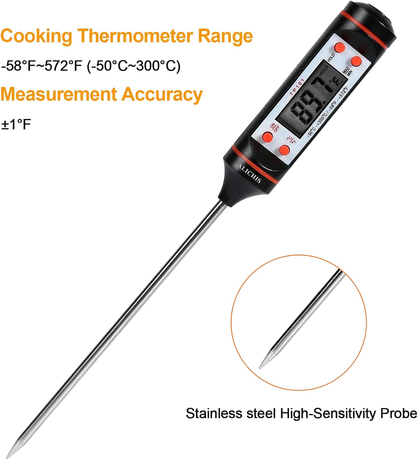 review ALICHIS A-01 Meat Thermometer, Waterproof Digital Cooking Thermometer, Instant Read Food Thermometer for Kitchen, Milk, BBQ, Grill, Liquids, Oil (Black)