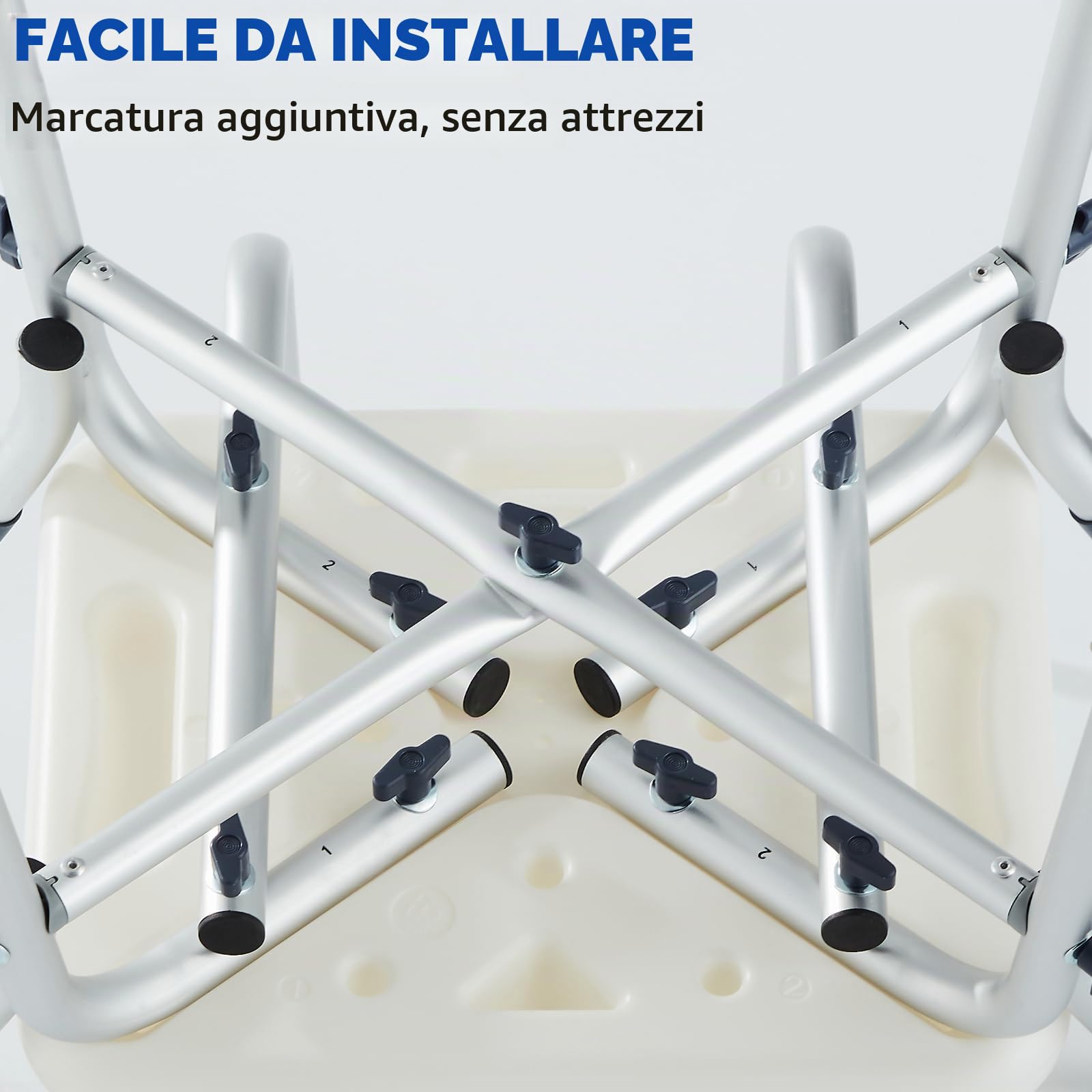 Sedia da Doccia Larga e Resistente con Braccioli e Schienale Rimovibili, Sedile da Doccia Antiscivolo da Bagno con Regolazione in Altezza a 6 Livelli per Adulti, Anziani Blu