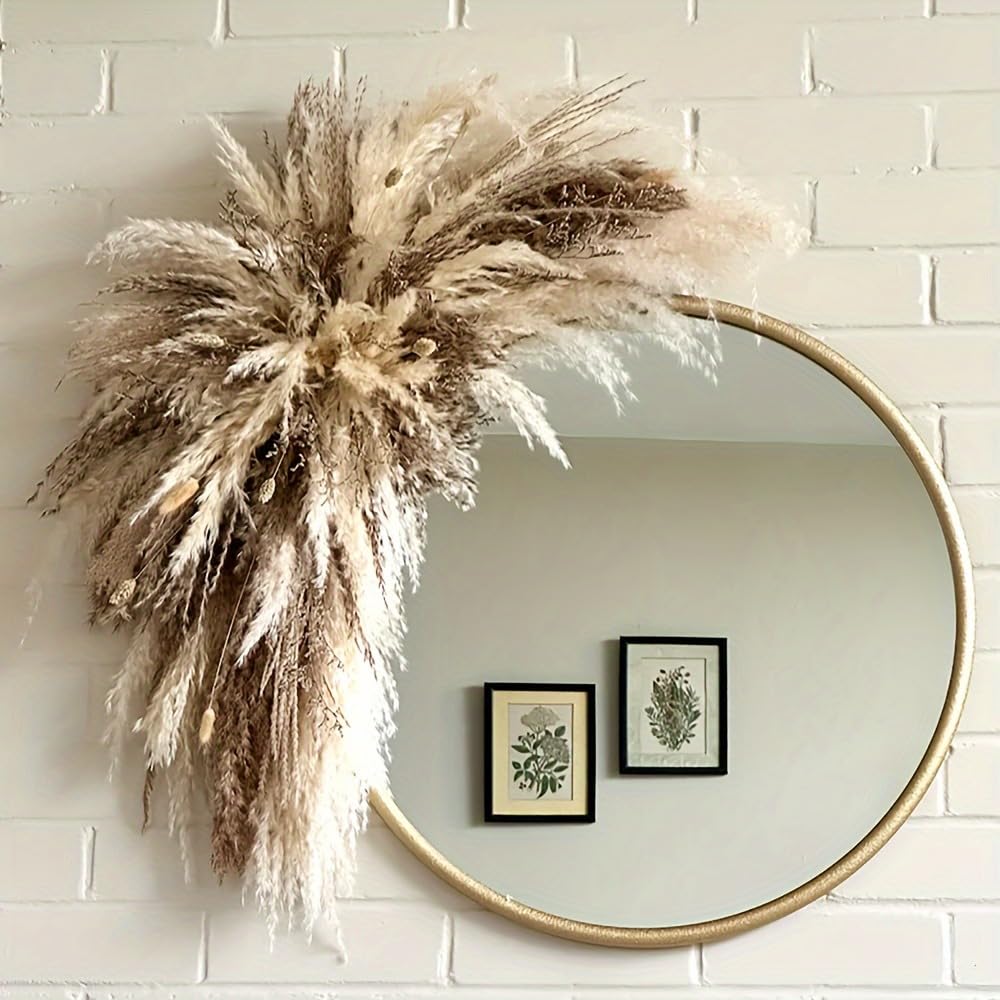 Natural Dried Flower Wall Hanging, Pampas Grass Decor,35-Inch Boho Pampas Grass, Pink Bunny Tails, Palm Leaves, Wedding Arch Decor-image-15