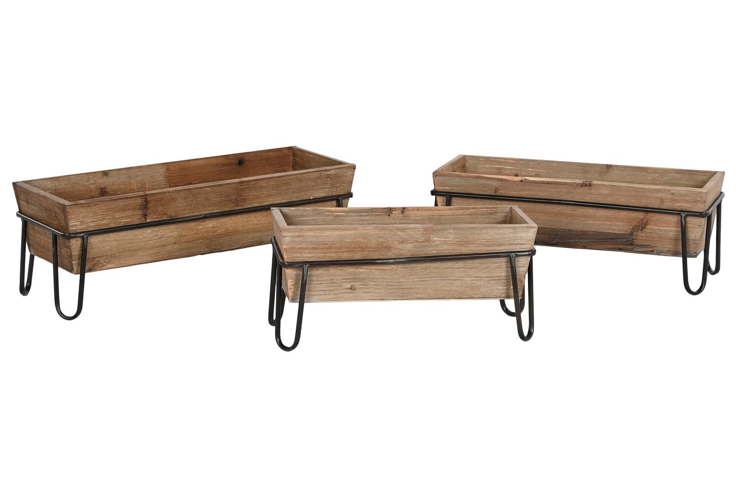Cache-pot en métal style rustique set de 3 bacs abeto 55x21 cm pour embellir votre terrasse