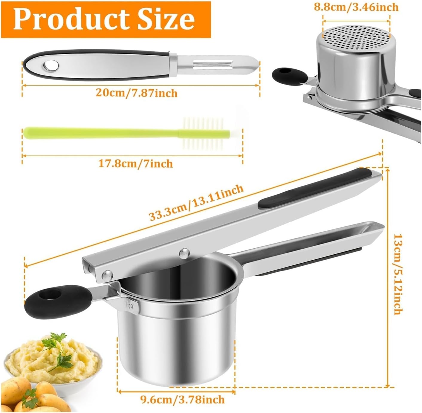 Stainless Steel Potato Ricer Masher - Manual Potato Press for Creamy Mashed Potatoes, Kitchen Gadget