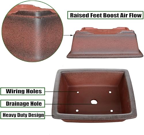 Miniatura 3 de MUZHI Maceta decorativa de cerámica para bonsái de 8.5 pulgadas con bandeja, maceta rectangular transpirable sin esmaltar de arcilla de terracota