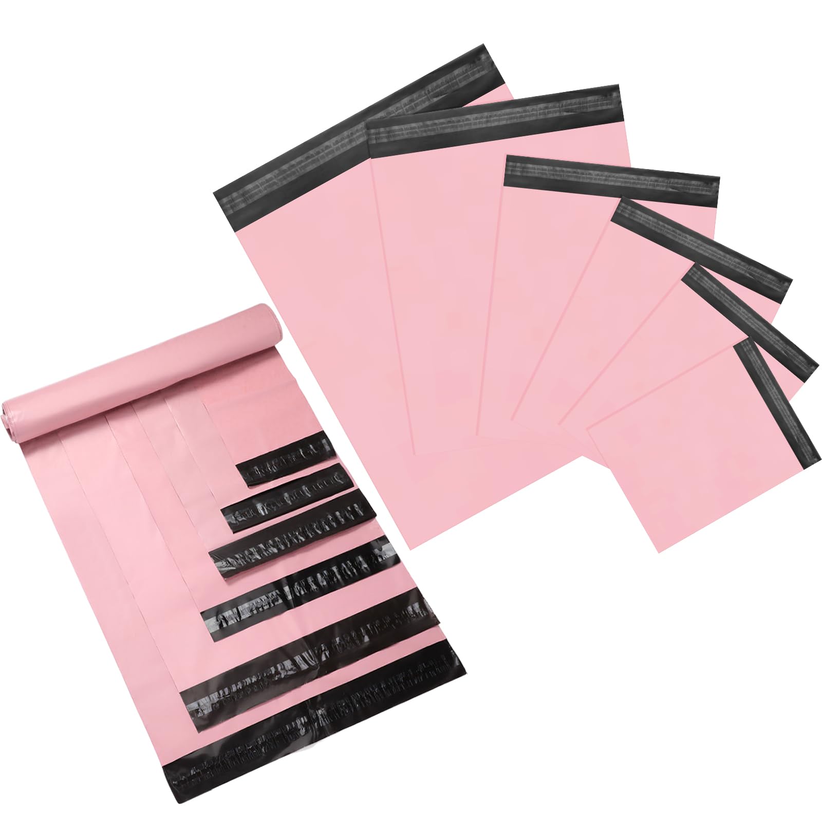 Outus Lot de 240 enveloppes d'expédition autocollantes en polyéthylène de 6 tailles assorties, imperméables et indéchirables pour vêtements, livres, cadeaux (rose)