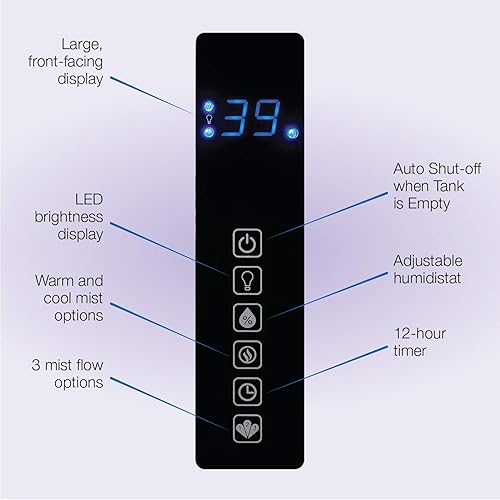 Miniatura 5 de Lasko Humidificador de niebla caliente y fría UH300 con humidistato y temporizador, silencioso, relajante, humidificador ultrasónico de doble niebla