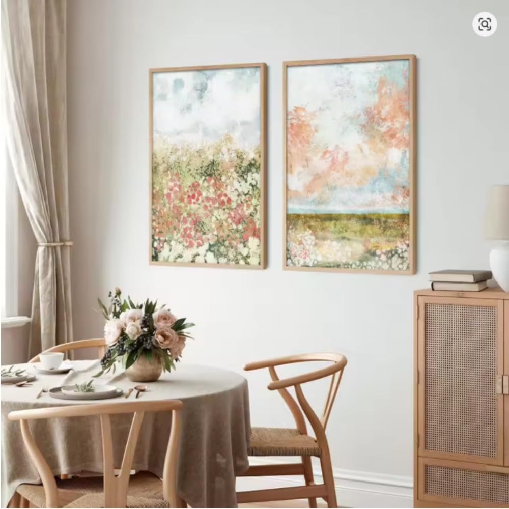 HURCP set of 2 Botanical Flower Meadow Nature Landscape Canvas Poster Art Print Floral Rustic Painting Wall Picture Modern Home Decor,50x70 CM (19.7x27.6 In)