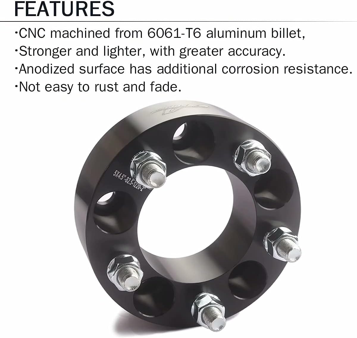 GAsupply 5x4.5 Wheel Spacers 2 inch, 4pcs 5x114.3 Wheel Spacers 50mm Thick 82.5mm Hub Bore 1/2-20 Studs, Compatible with Ford Explorer Mustang Falcon Ranger and More. - Image 6