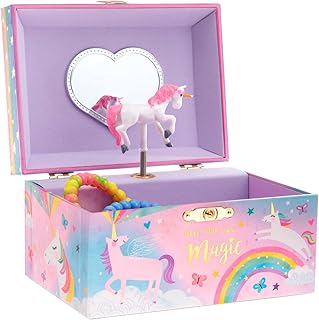 Jewelkeeper Girl's Musical Jewelry Storage Box with Spinning Unicorn, Cotton Candy Unicorn Design, The Beautiful Dreamer T...