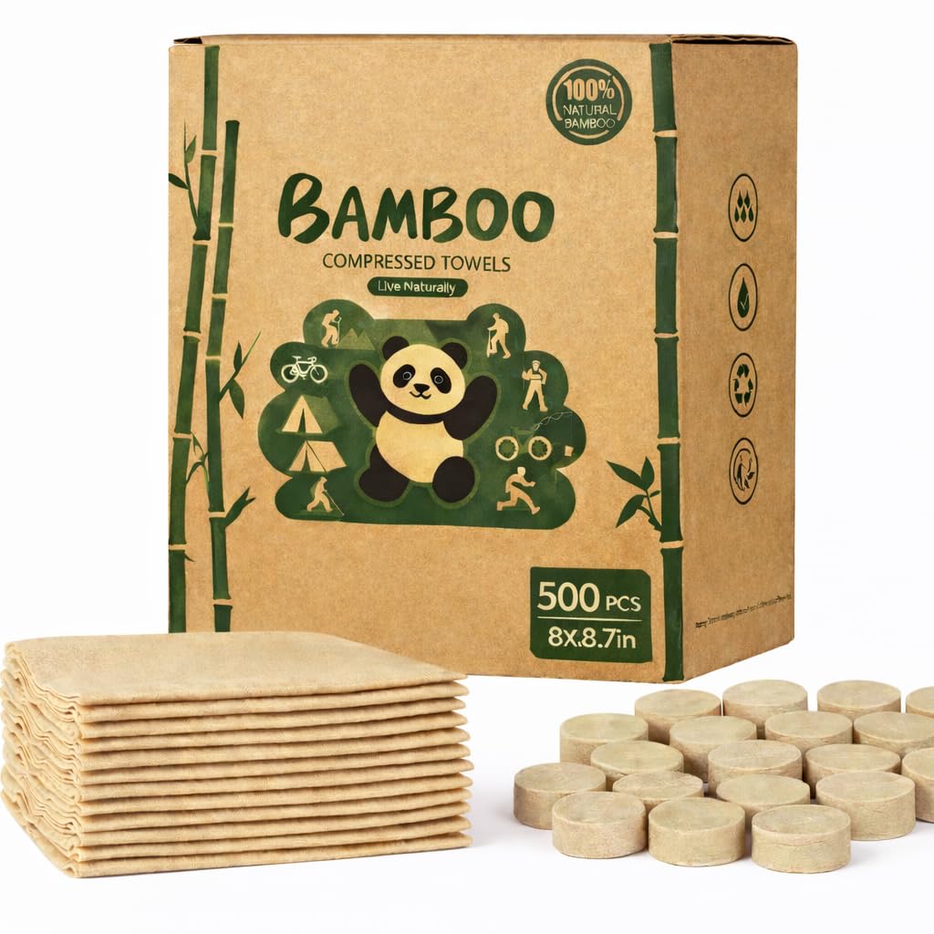 Bamboo Compressed Towels – 500-Pack, Biodegradable Toilet Paper Tablets & Portable Expandable Wipes for Travel, Camping, Backpacking & Outdoor Hygiene