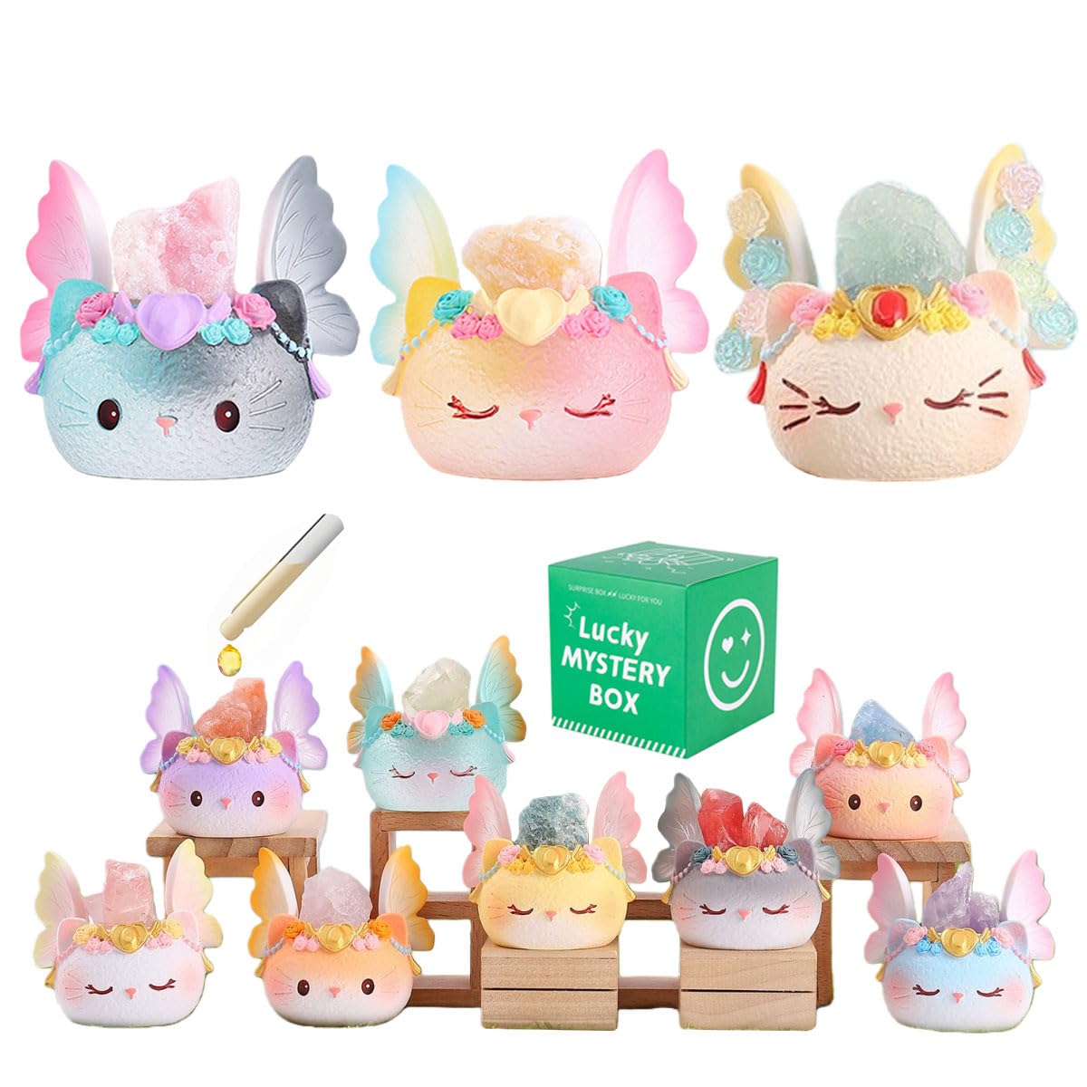Surprise Box Diamond Crystal Angel Butterfly Cat Theme, Mystery Bag Random Design Action Figure Figurine Collectible Home Desk Car Decoration, Christmas New Year Gift, Single Box-1 Box