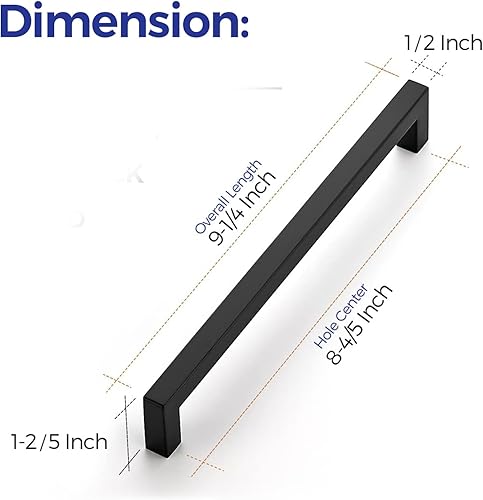 Miniatura 3 de Ravinte Paquete de 5 manijas cuadradas de gabinete de cocina de 8-45 pulgadas, color negro mate, tiradores de cajón negros, accesorios de gabinete
