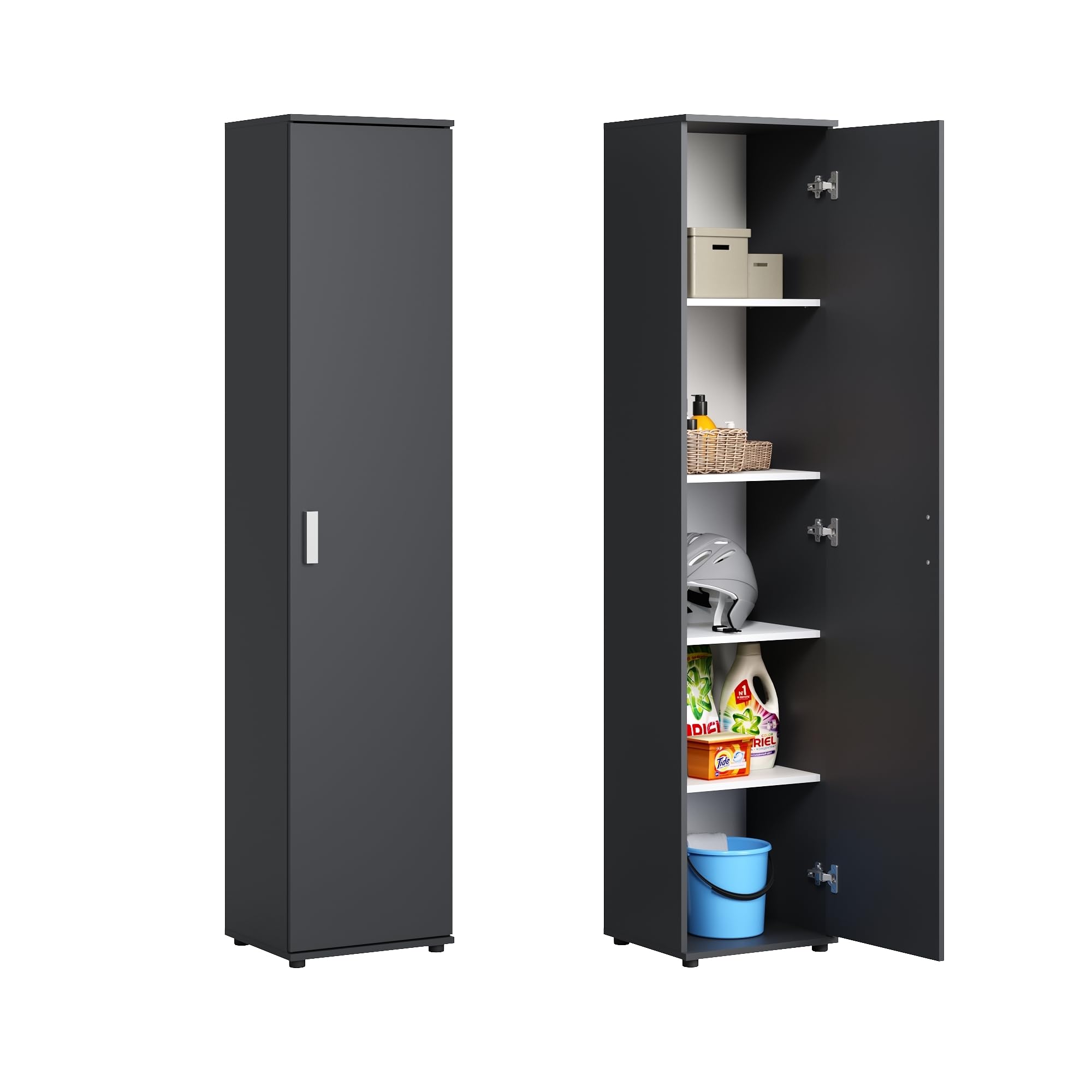 Home Collective Schmaler Mehrzweckschrank 40 cm breit – Anthrazit, 184 cm hoch