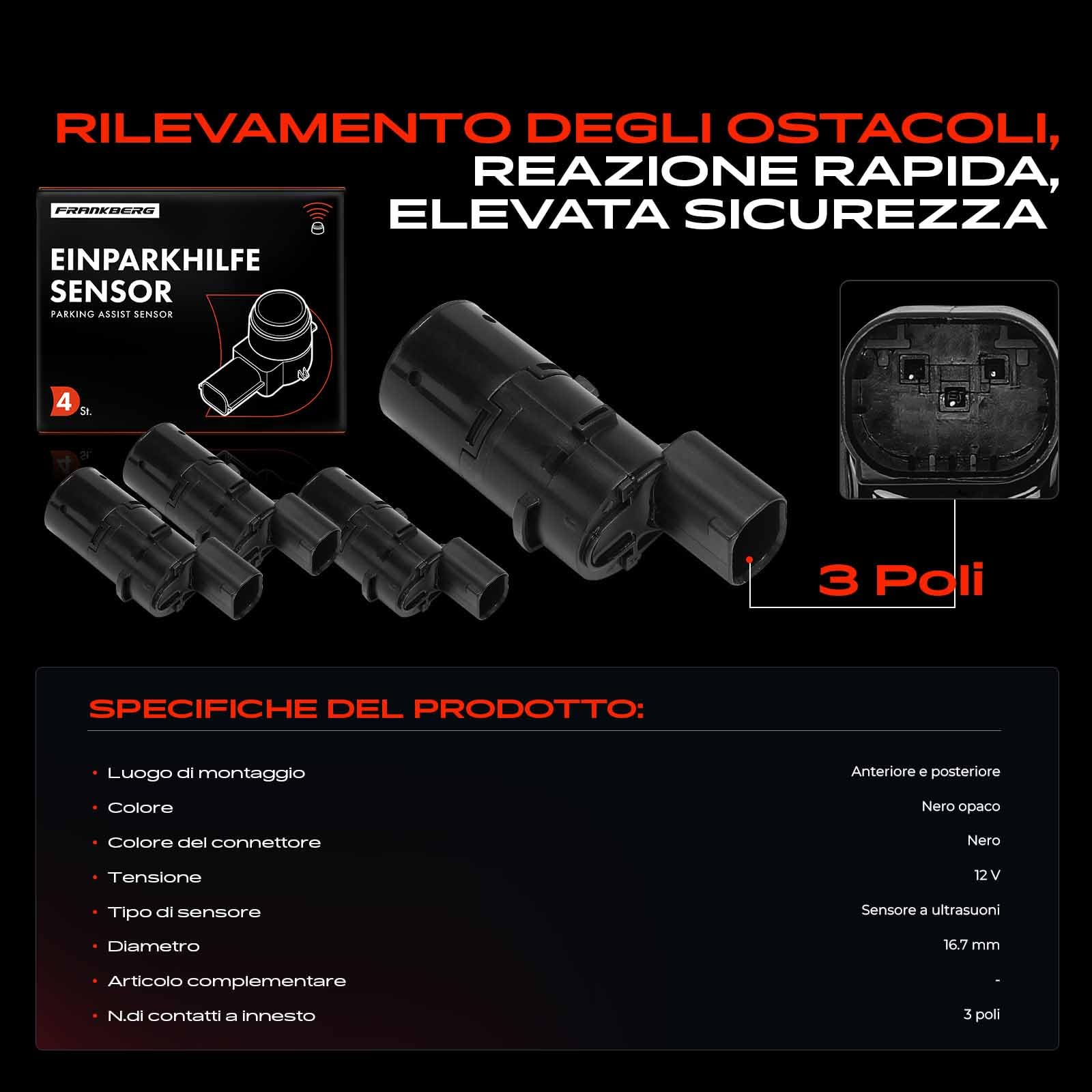 Frankberg 2 sensori di parcheggio anteriori e posteriori YDB000121 | Compatibile con: R.a.n.g.e R.o.v.e.r III L322
