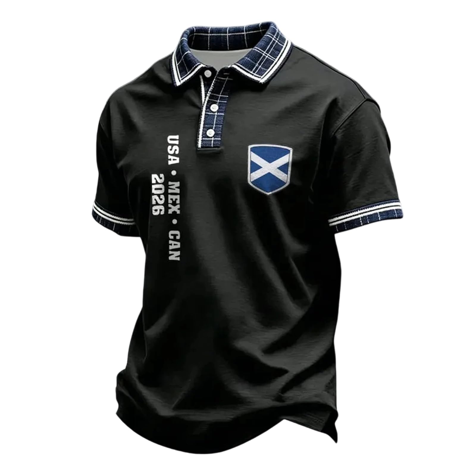 XOLTOAN Men’s England Football Shirt 2026 with Lion Print Collared Short Sleeve Polo Shirt for Supporters of Football Casual National Flag Print Button Down Collar Top Outdoor Sports Shirts 2#Black L — image 1