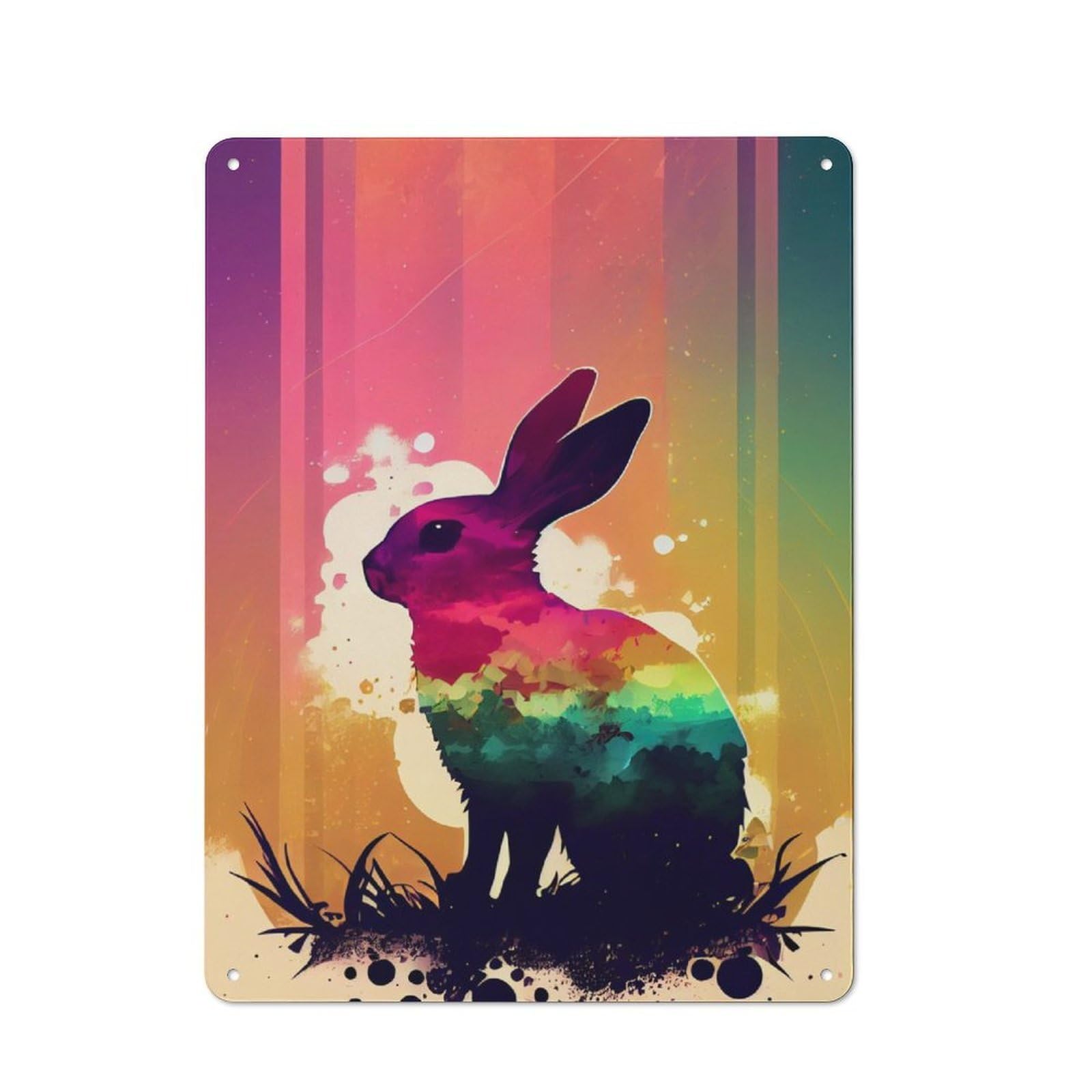 Junmoney Rabbit Silhouette Classic Metal Gift Sign 40X30cm, Small Space Decor For Home, Shop, Pub Or Studio Wall