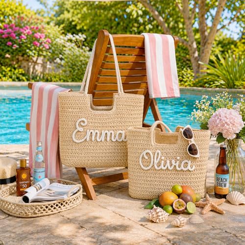 Bolso de playa personalizado tejido para mujer miniatura 6