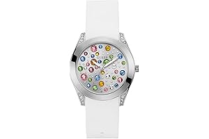 Guess Silver-Tone and White Jeweled Women's Watch