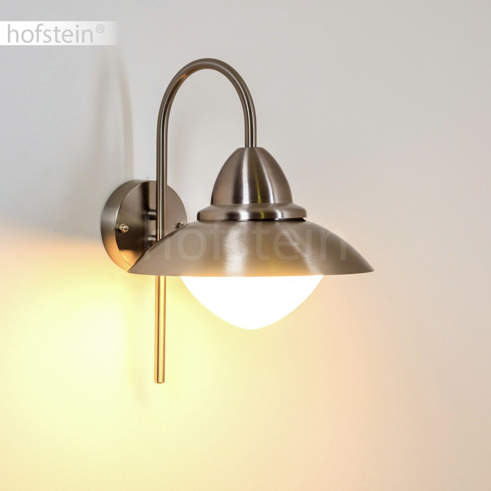 HOFSTEIN Außenwandleuchte Gielas, Außenwandlampe aus Metall/Milchglas in Edelstahl/Weiß, Wandleuchte Down außen im modernen Design, E27, IP44, Hof, Eingangsbereich, Terrasse, Haustür