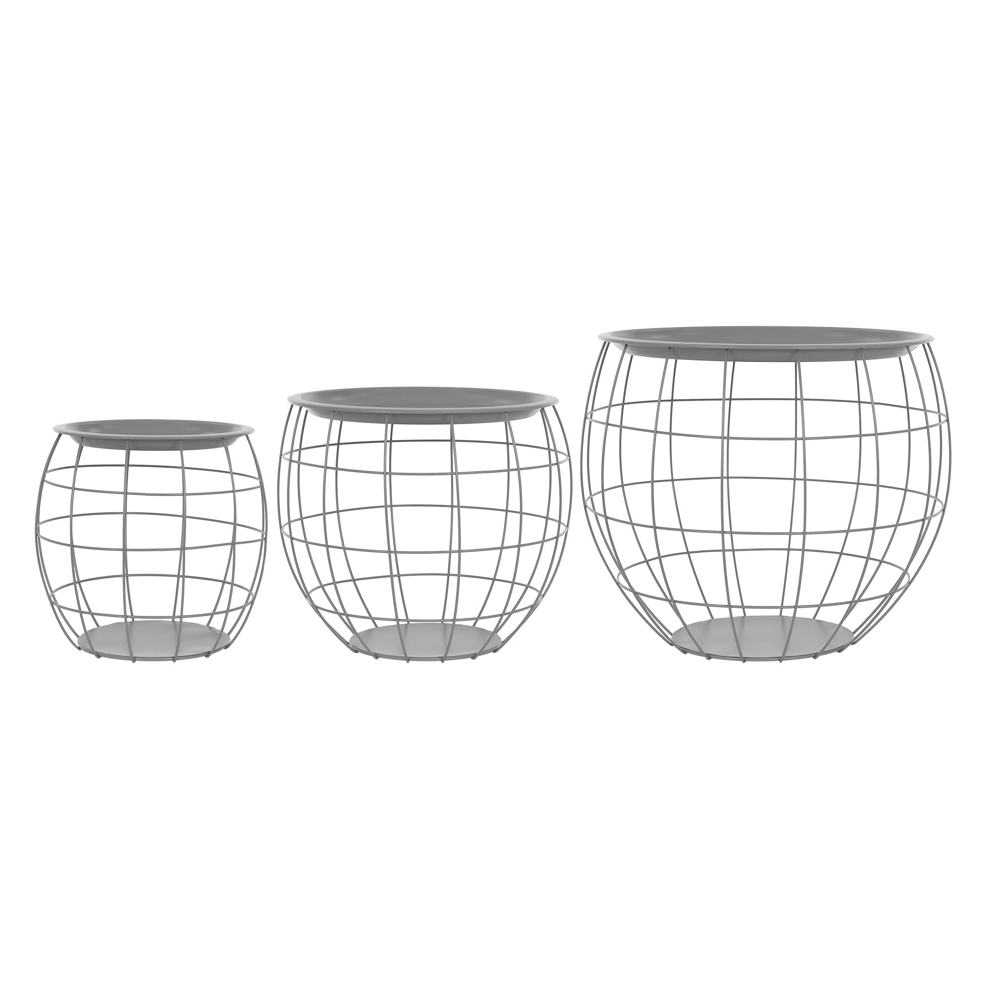 ML-Design Beistelltisch 3er Set, rund, Grau, Metallkörbe Couchtisch 3 Größen Ø31cm/Ø38cm/Ø47cm, Metall, Abnehmbarer Tischplatte, Stauraum, 3-TLG. Wohnzimmertische Sofatische Kaffeetische Satztische