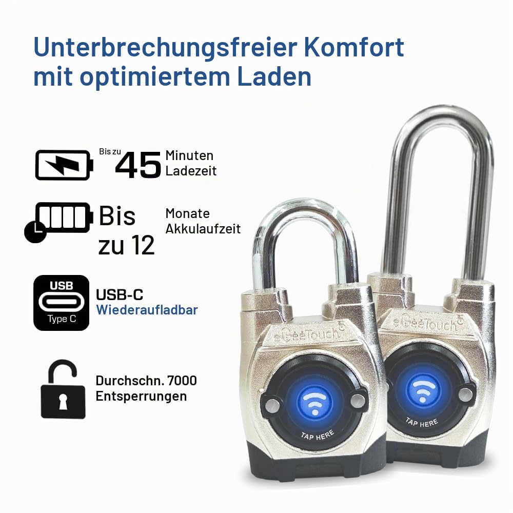 5th GEN [2023] Outdoor Smart Padlock, IP66 Weatherproof, Rugged Design for Commercial use, Bluetooth + NFC (Short Shackle), (GT 5th Short)