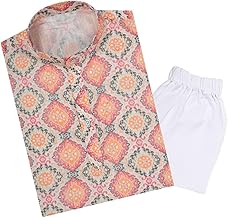 TinySteps Traditional Ethnic Wear Boys Rayon Printed Kurta With Sequin Embroidery and White Cotton Pajama