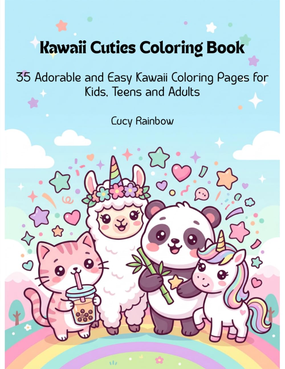 Kawaii Cuties Coloring Book: 35 Adorable and Easy Kawaii Coloring Pages for Kids, Teens and Adults