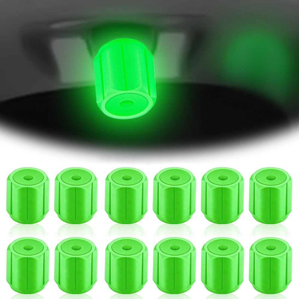 Oiieco 12 Stück Auto Leuchtende Ventilkappen Auto, Universelle Fluoreszierende Reifenventilkappen, Ventilschaftabdeckung Leuchtend für Auto SUV Fahrrad Motorrad (Grün) - 1
