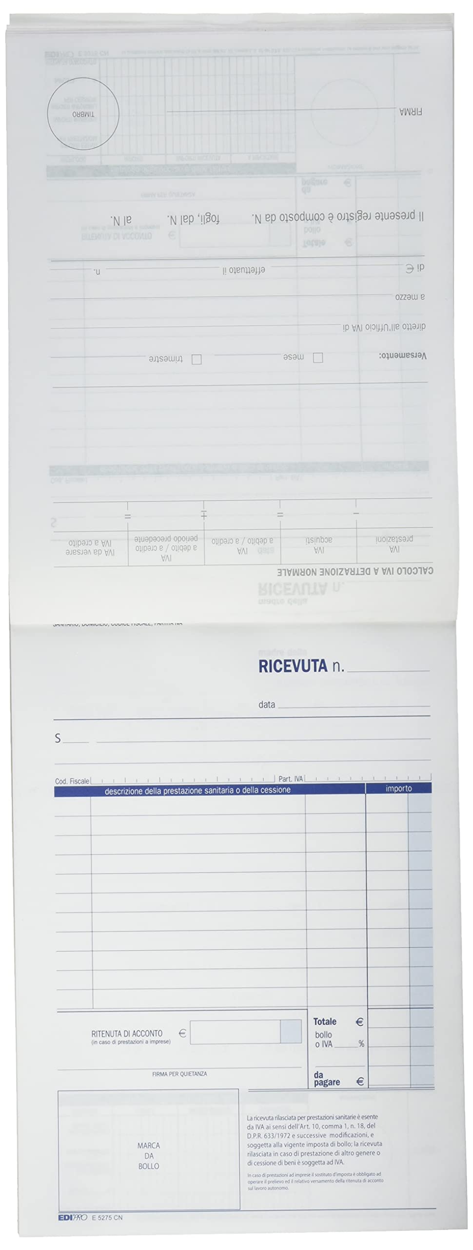 EDIPRO E5275CN Blocco ricevuta sanitaria 50x2 autoricalcante 22x14,8