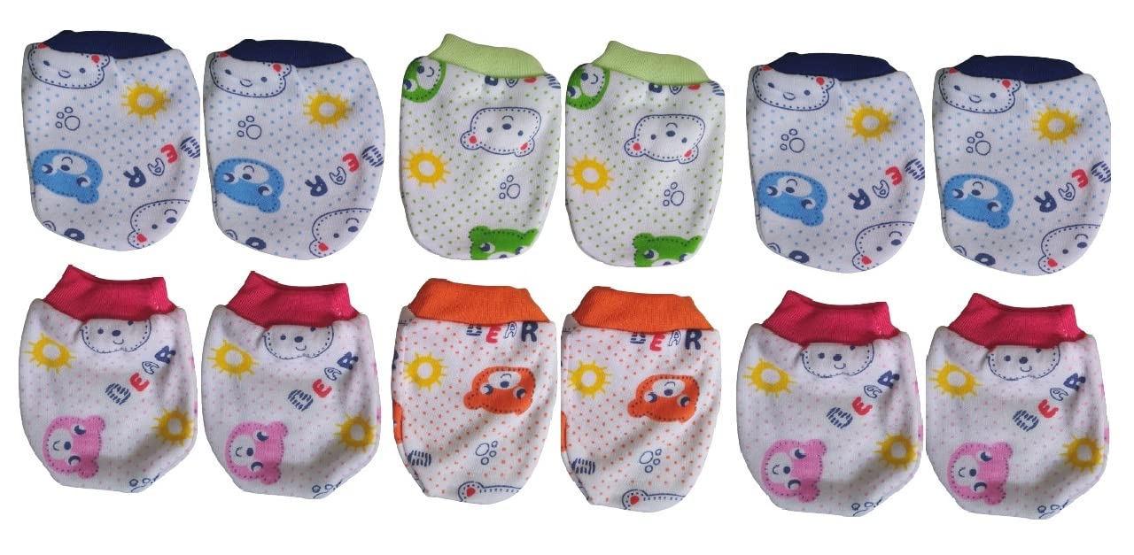 Lappu Baby Cotton Mittens Set for Newborn Babies 0-6 Months (Multicolor- Pack Of 6)