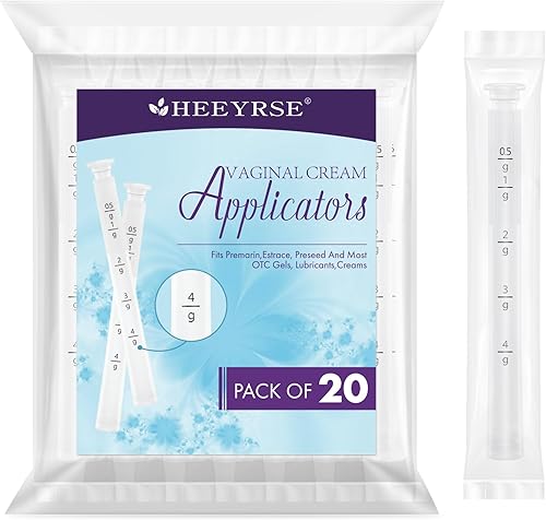 Paquete de 20 aplicadores de crema vaginal desechables con marcas de dosis precisas, envueltos individualmente, seguros e higiénicos, se adaptan a