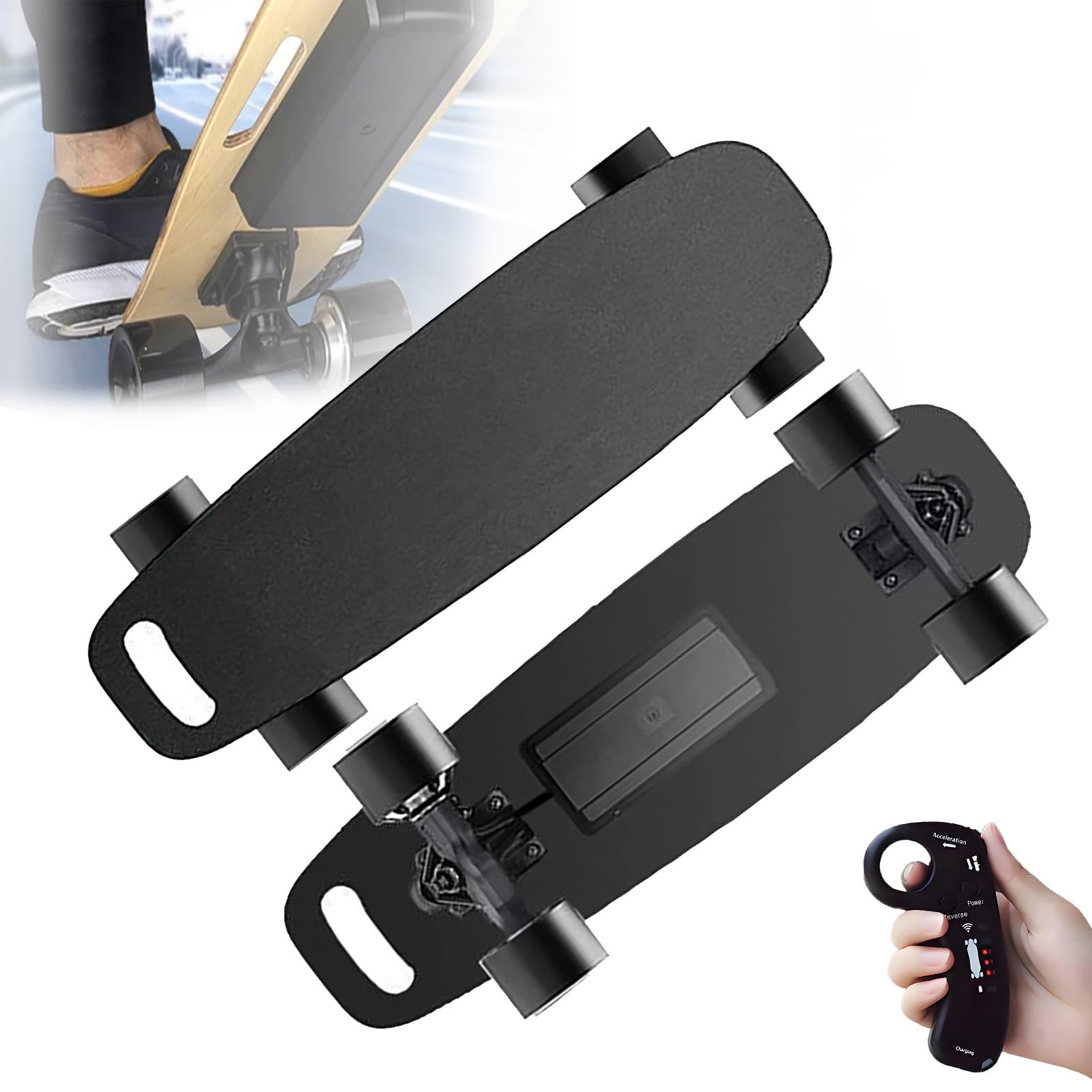 Electric Skateboard Long Range 8-30km, Longboard for Adults Teens with Remote 4-Speed, Shock Absorption All Terrain Wheels & Carry Handle, 20-35kph Top Speed,100-200kg Capacity SingleDrive-15km