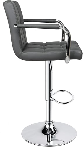 Miniatura 4 de Leopard Taburetes de bar ajustables con reposabrazos, respaldo cuadrado, doble costura giratoria con taburete trasero, juego de 2 (gris)