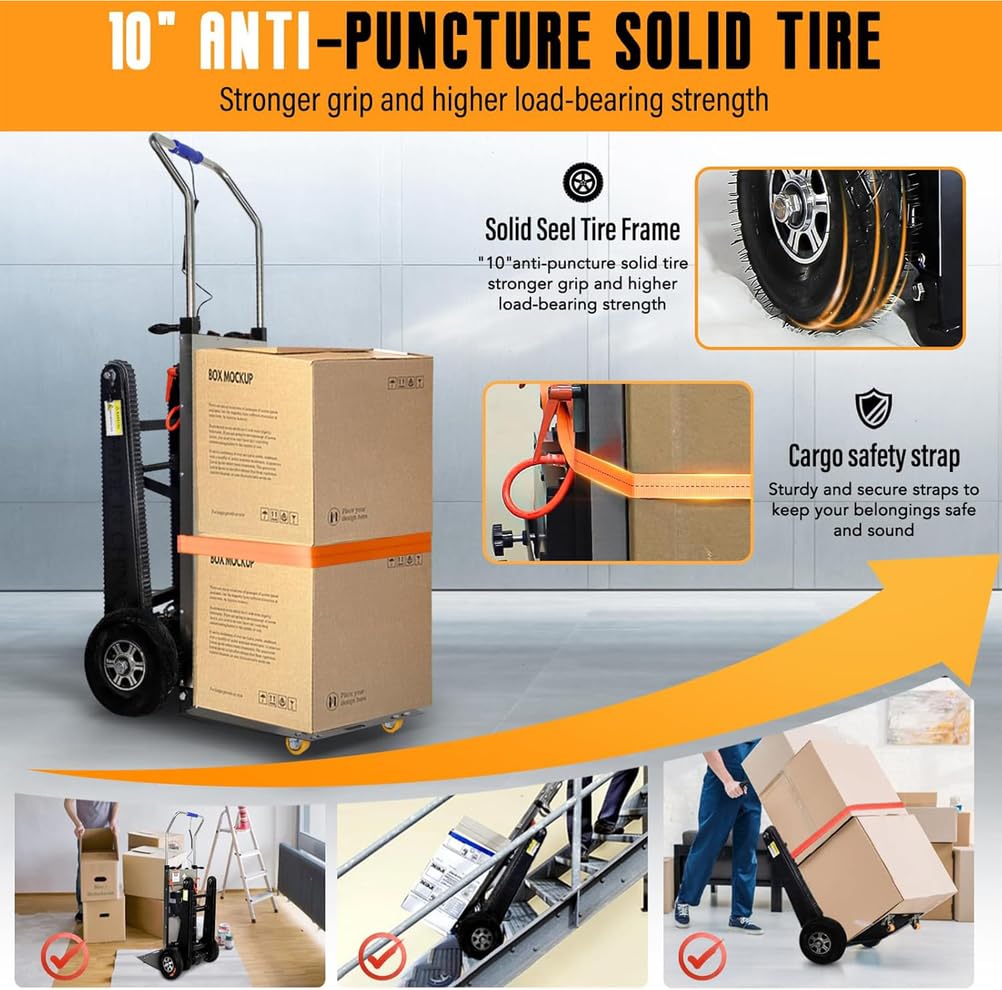 Montascale Elettrico Resistente Carrello Manuale con Maniglia Telescopica Scale su/Giù (80 Piani) Portata di 300 kg (24 V 26 Ah) Carrello Elettrico,02