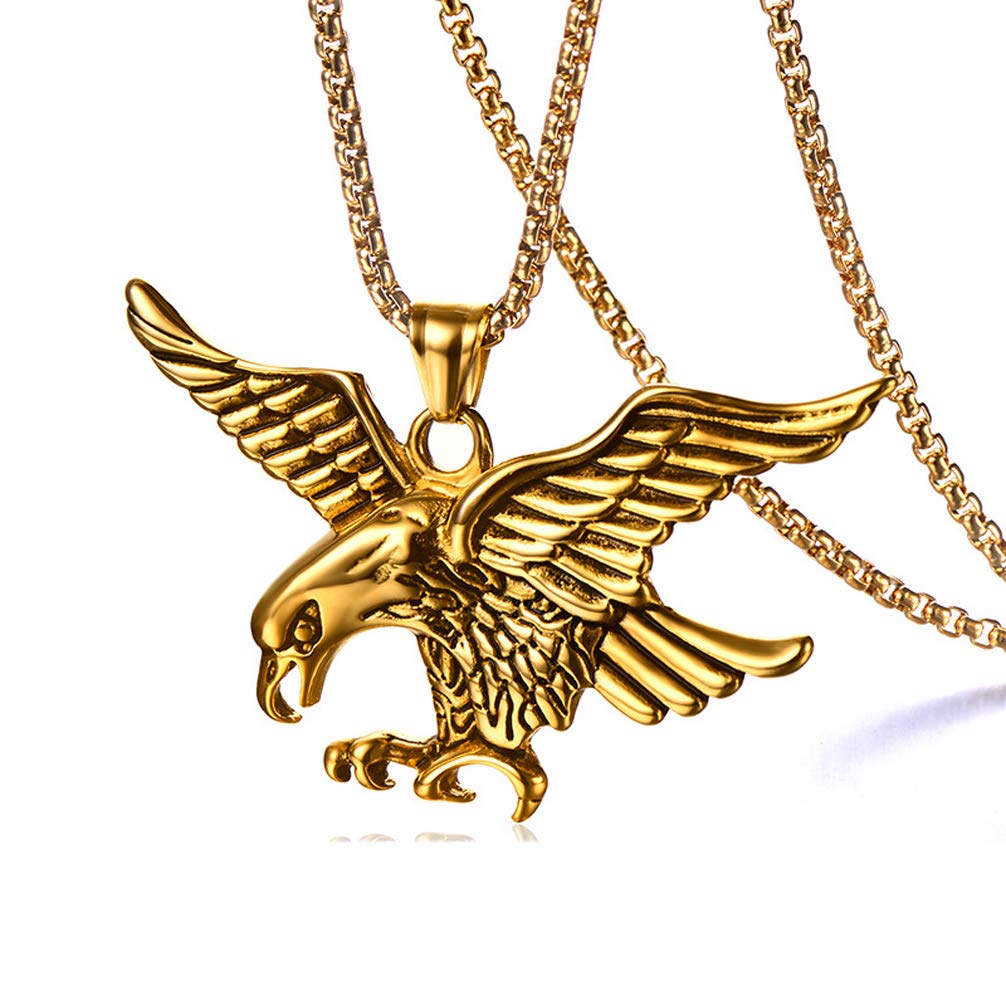 Mgutillart Punk Rock Stainless Steel Winged Eagle Pendant Necklace