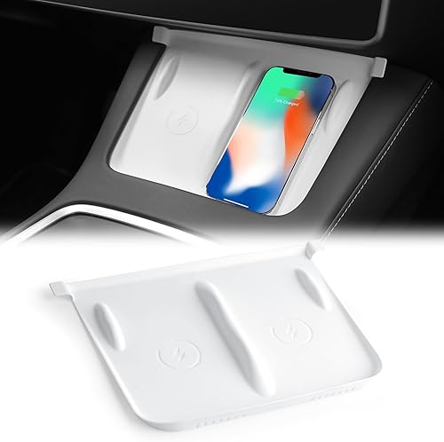ONKENTET Alfombrilla de silicona de carga inalámbrica para consola central, compatible con Tesla Model 3, modelo Y 2023, 2022, 2021, accesorios