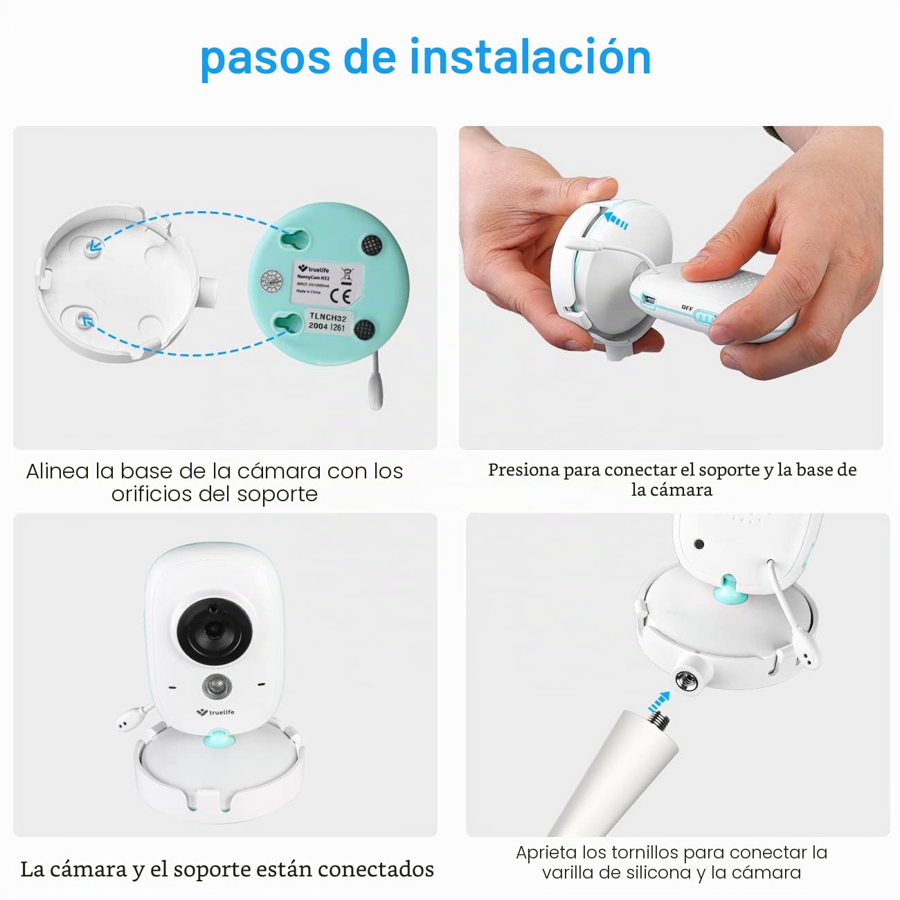HOLACA Soporte de clip para vigilabebés BOIFUN/GHB/TakTark con cámara LCD digital de 3,2 pulgadas, soporte flexible para cuna compatible con GHB ABM600 y VSIFEHSO vigilabebés Caméra 720P