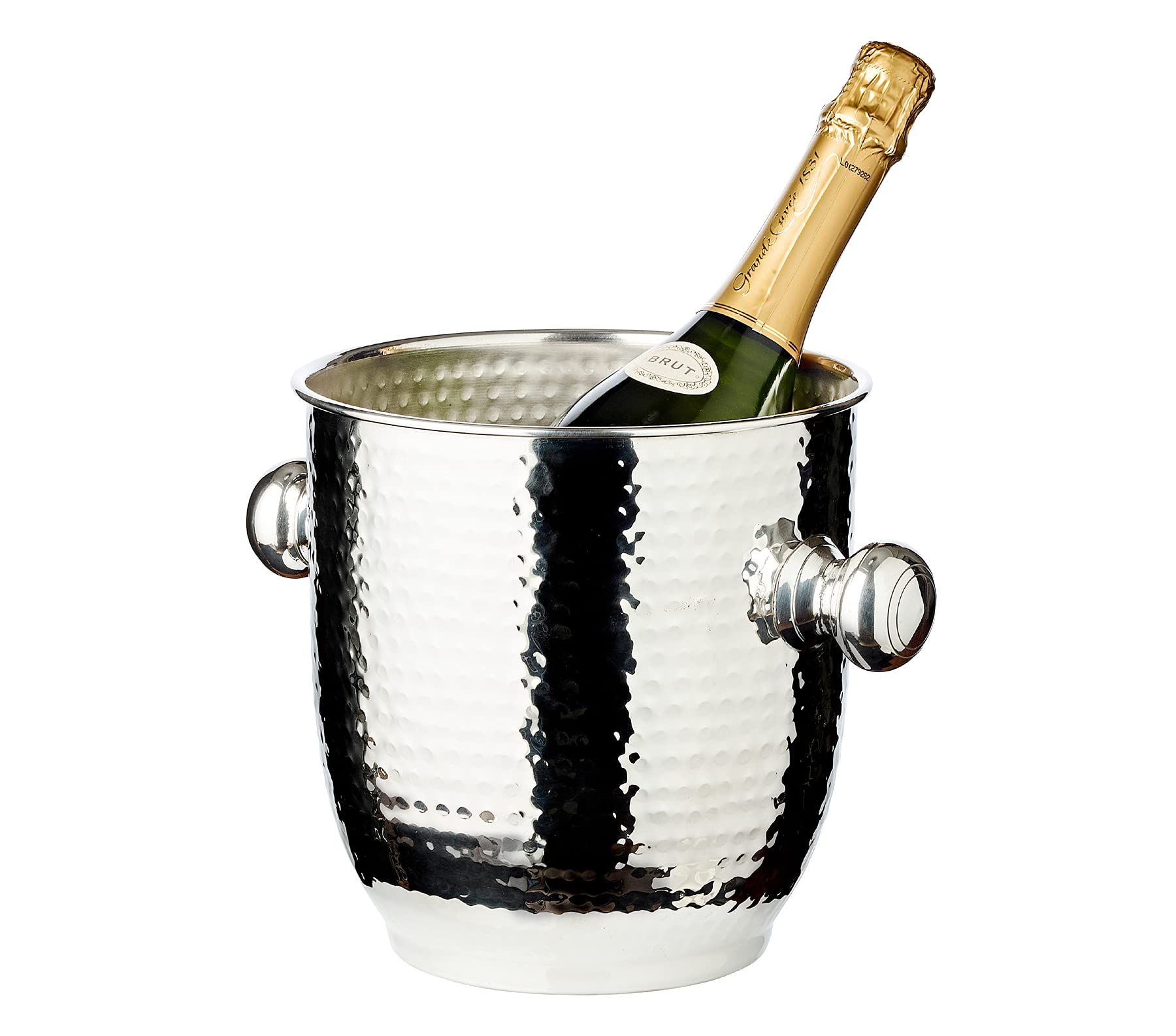 EDZARD Champanera Alto (H 22 cm, Ø 20 cm), plateada, martillada, con asas, para 1 botella – enfriador de vino, enfriador de botellas, cubitera