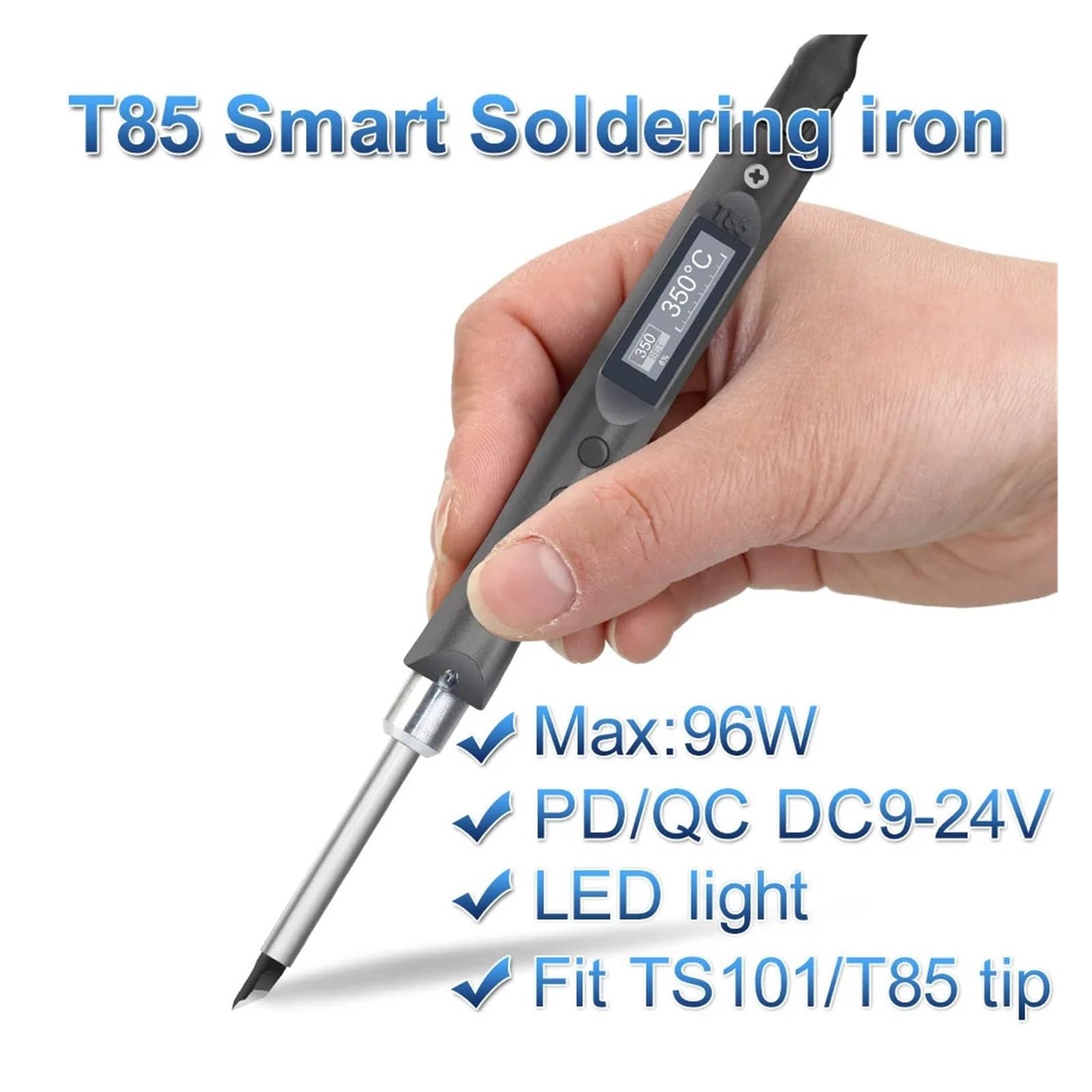 Kit De Soldador Eléctrico Hierro, Herramienta Reparación 96W, Estación Soldadura, Lápiz Calor, Puntas Pistola For Soldar Portátiles Inteligentes Calentamiento Preciso(With charger 2pc tip)
