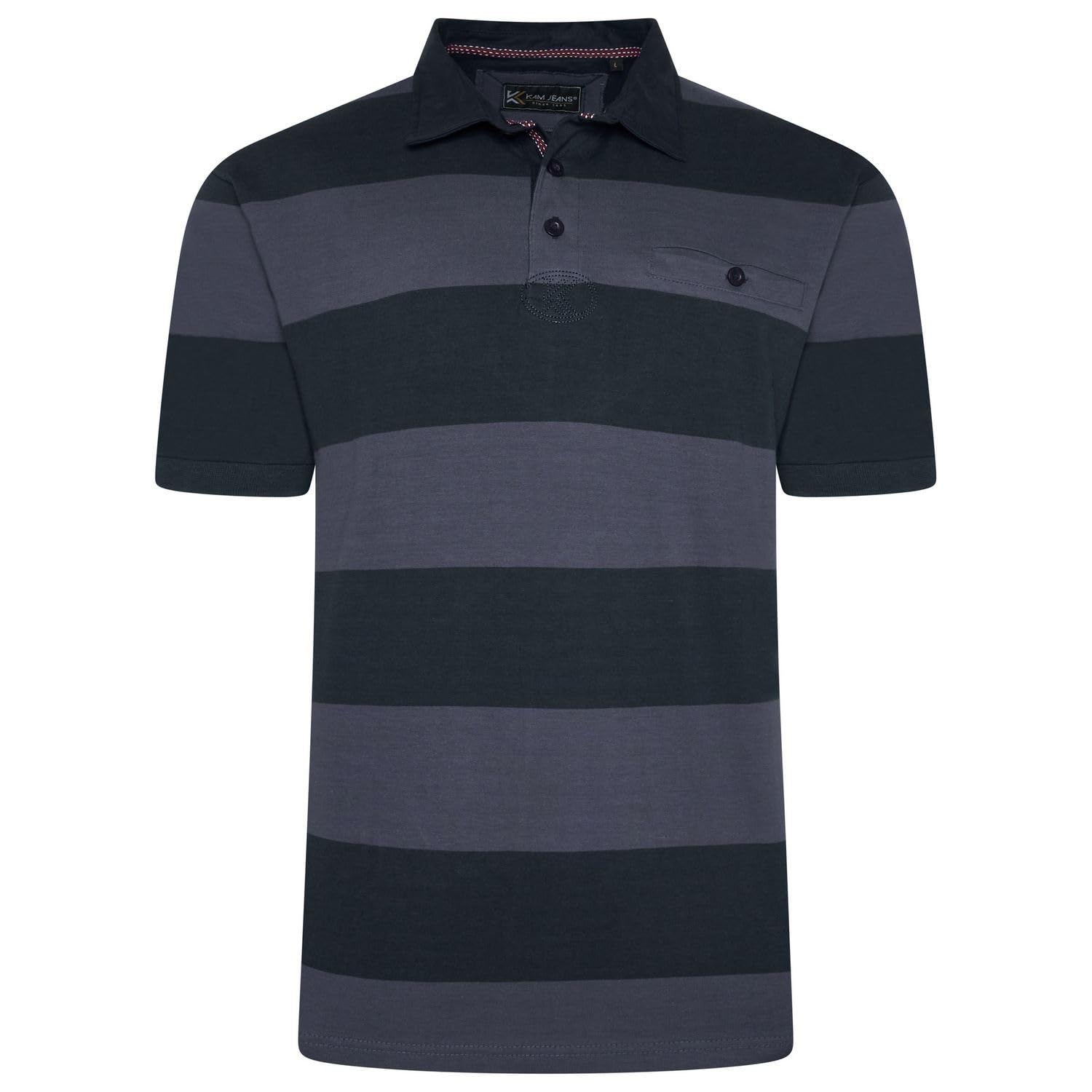 Kam Men's Carbon/Dustyblue Rugby Polo Shirt Striped Short Sleeved Collared Plus Size 2XL-8Xl 5550 (Uk, Alpha, 3XL, Plus, Regular, And Dusty Blue)