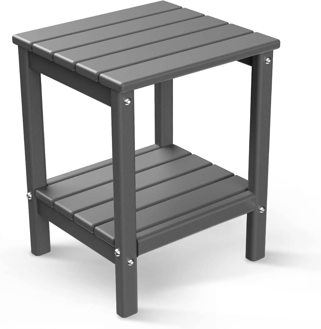 BRIOPAWS Adirondack Side Table, HDPE Weather Resistant Outdoor Table, 2-Shelf Plastic End Table for Poolside Indoor Outside Front Porch Living Room Patio Backyard Campfire, 14 x 13 inch, Grey