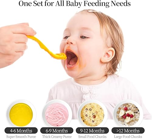 Miniatura 4 de Máquina de alimentos para bebés, mini procesador de alimentos lindo y pequeño, molinillo de puré, picador de 1.2 tazas de vidrio con 6 cuchillas