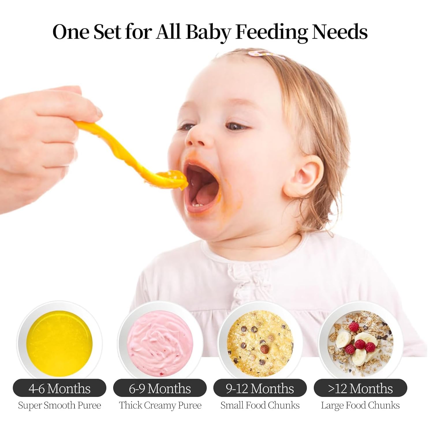 Mini robot de cuisine pour bébé mignon et petit robot de purée, hachoir à purée, bol en verre de 300 ml, bol en verre avec 8 lames électrique (blanc)